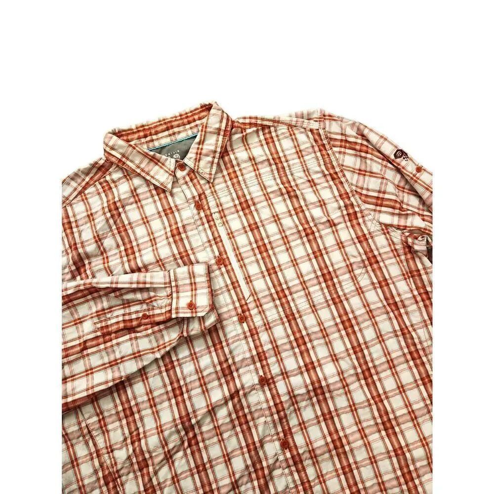 Mountain Hardwear mens 2XL button up performance hiking shirt zip pocket plaid